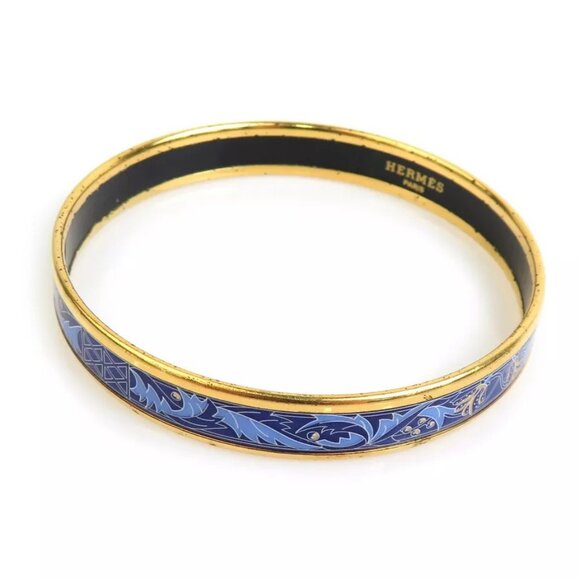 Auth HERMES Cloisonne Bangle Bracelet Gold/Blue Metal/Enamel - Picture 5 of 8